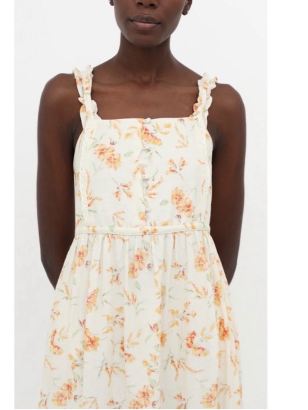 LoveShackFancy Dress Ann Midi Pockets Floral Sunshine Cotton Linen Lined Size L - Picture 13 of 16